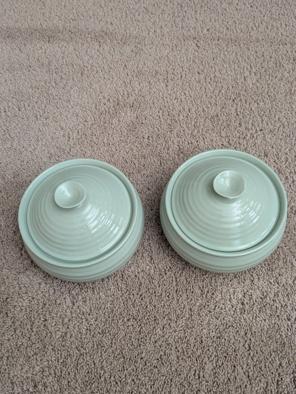 Sophie Conran Portmeirion Pale Green Ribbed Lidded Serving Bowls, Set of 2
